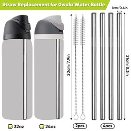 Metal Replacement Straws for Owala Water Bottle 24 oz 32 oz, With 2 Cleaning Brush, Reusable Stainless Steel Straws Compatible With Owala Water Bottle-4 PCS