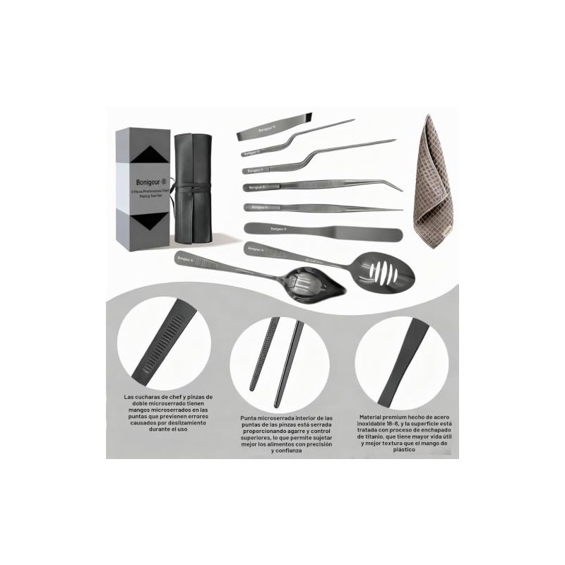 Bonigour - Juego de herramientas de cocina profesional de 9