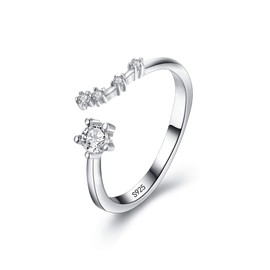 Clearine 925 Sterling Silver CZ Statement Ring- "Aries" Horoscope Zodiac 12 Constellation Astrology Adjustable Ring for Women