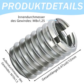 Pack of 10 M10 to M8 Stainless Steel Threaded Insert, Screw Nuts Insert Nut Insert Nut for Furniture Projects Repair M8 x 1.25 and Male Thread M10 x 1.5 Nuts