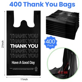 Kosiz 400 Pcs Thank You T Shirt Bags Bulk with Handles, Plastic Grocery Shopping Bags for Business 11 x 6 x 21 inch(Cute Colors)