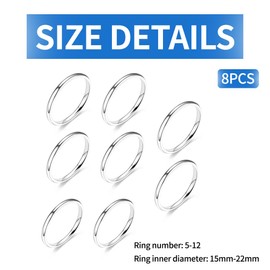 SCJJZ Rings for Women,8pcs Women Rings 1.5mm Stackable Medium Ladies Rings Thin Women's Ring Set Stainless Steel Size 5-12 (Silver), Stainless steel with gold plating