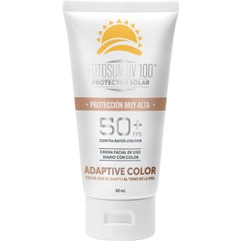 FOTOSUN UV 100 Adaptive Color FPS 50 UVAUVB, Protector solar facial con color, Hipoalergénico, resistente al agua, uso diario, se adapta al tono de