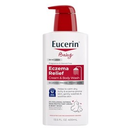 Eucerin Baby, Crema de Alivio del Eccema, Jabón Corporal, Sin Fragancia - Jabón Corporal para Eccema de Bebés con Avena Coloidal, Botella de 13.5 Fl O