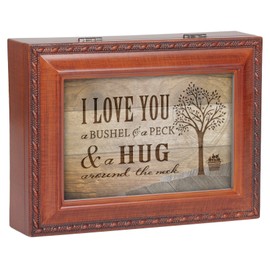 Cottage Garden Love You a Bushel Peck Woodgrain Rope Trim Jewelry Music Box Plays You are My Sunshine