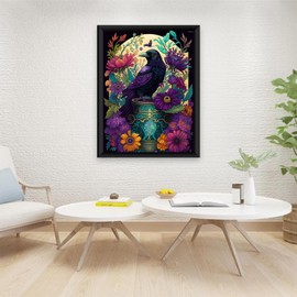 KAYEIUU Raven Bird Diamond Painting, Colorful Flower Animals DIY Diamond Art Kit for Beginners Colorful Diamond Painting Art for Home Wall Decor 12x16 inch