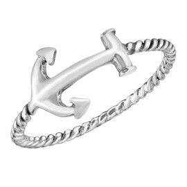 AeraVida Sailing Journey Nautical Anchor .925 Sterling Silver Twisted Band Ring (7)