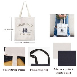 Vampire TV Show Merchandise Tote Bag TVD Enthusiasts Gift Vampire Lover Gift Mystic Falls Virginia Est 01864 Shoulder Bag for Fans, beige