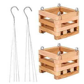 4" Natural Wooden Square Hanging Basket Outdoor Garden Planters 2-Pack (1)