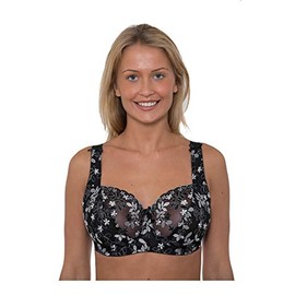 Black & Silver Underwired Full Cup Lace Bra (34F)