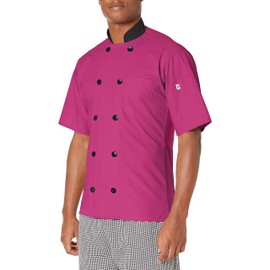 Uncommon Threads Unisex Havana Chef Coat Ss Mesh Blk Trm, Berry, Medium