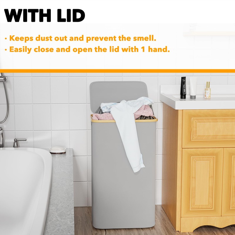 SpaceAid Laundry Hamper with Lid, 110L Large Tall Clothes Basket