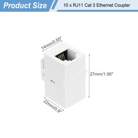 MECCANIXITY 10 Pack Cat 3 Ethernet Coupler, RJ11 Cat3 Coupler Jacks Female to Female Ethernet Adapter, White