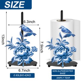 JarThenaAMCS Chinoiserie Paper Towel Holder Blue Floral Bird Kitchen Decor Accessories Large Metal Towel Holder Stand for Farmhouse Home?Party Bathroom Countertop