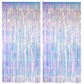 Iridesecent Party Fringe Backdrop Decorations - GREATRIL Foil Streamers for Mermaid Birthday Party 3.2ft x 6.5ft - 2 Packs