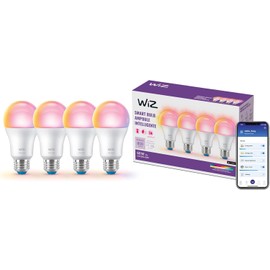 WiZ Paquete de 4 Focos Inteligentes LED A19 con Luz Multicolor 8.8W Compatible con Alexa y WiFi