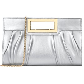 KKXIU Women Clutch Purse Elegant Pleated Evening Bag for Wedding Prom Bridal with Chain Strap, Silver, Medium, Fashion