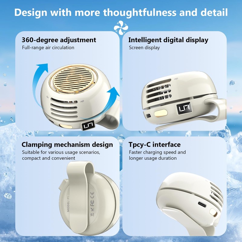Clip‑On Bladeless Waist Fan, Hands‑Free Portable Personal Cooling Mini Fan