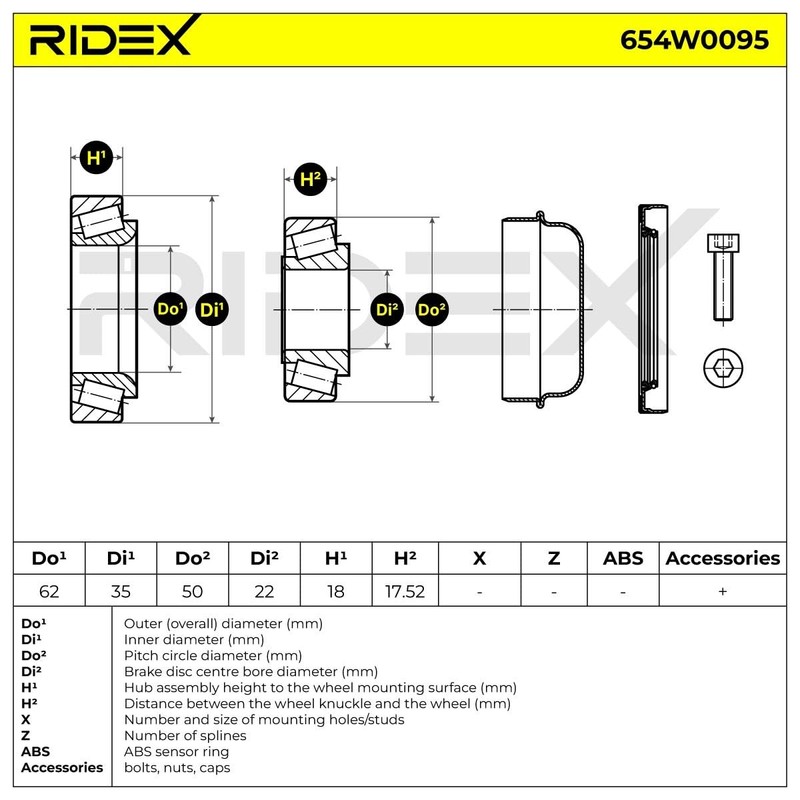 RIDEX Wheel Bearing Kit 654W0095 Front Both Sides