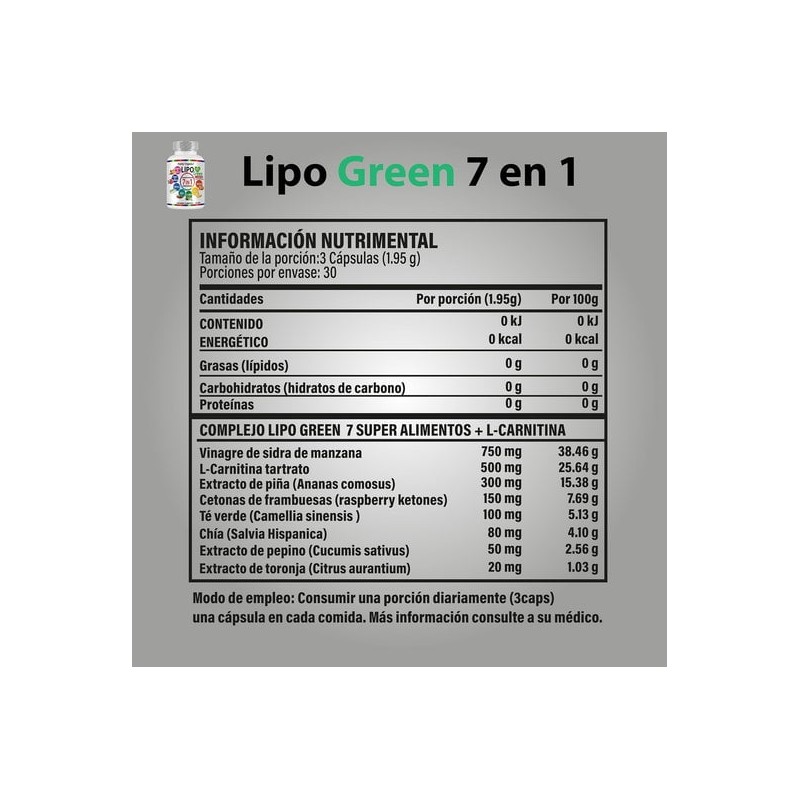 Lipo Green 7 en 1 100% Orgánico 90 Caps