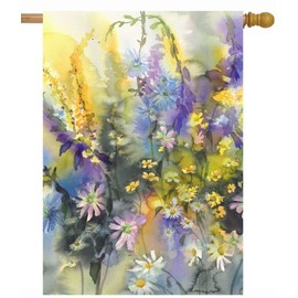 Pickako Retro Watercolor Painting of Summer Spring Colorful Floral Flowers Daisy House Flag 28 x 40 Inch, Double Sided Large Garden Yard Welcome Flags Banners for Home Lawn Patio Outdoor Decor