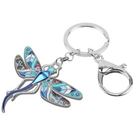WEVENI Alloy Enamel Dragonfly Key Chain Dragonfly Charms Jewellery for Women Girls Ladies Car Handbag Accessories, navy