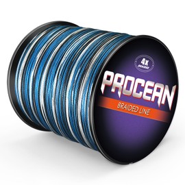 Procean Línea de pesca trenzada 100% polietileno de 4 y 8 hebras, líneas trenzadas sensibles de 6 a 300 libras, súper rendimiento y eficiente y rentable (camuflaje azul, 15 libras (6.8 kg) 0.18 mm-1093 yardas)