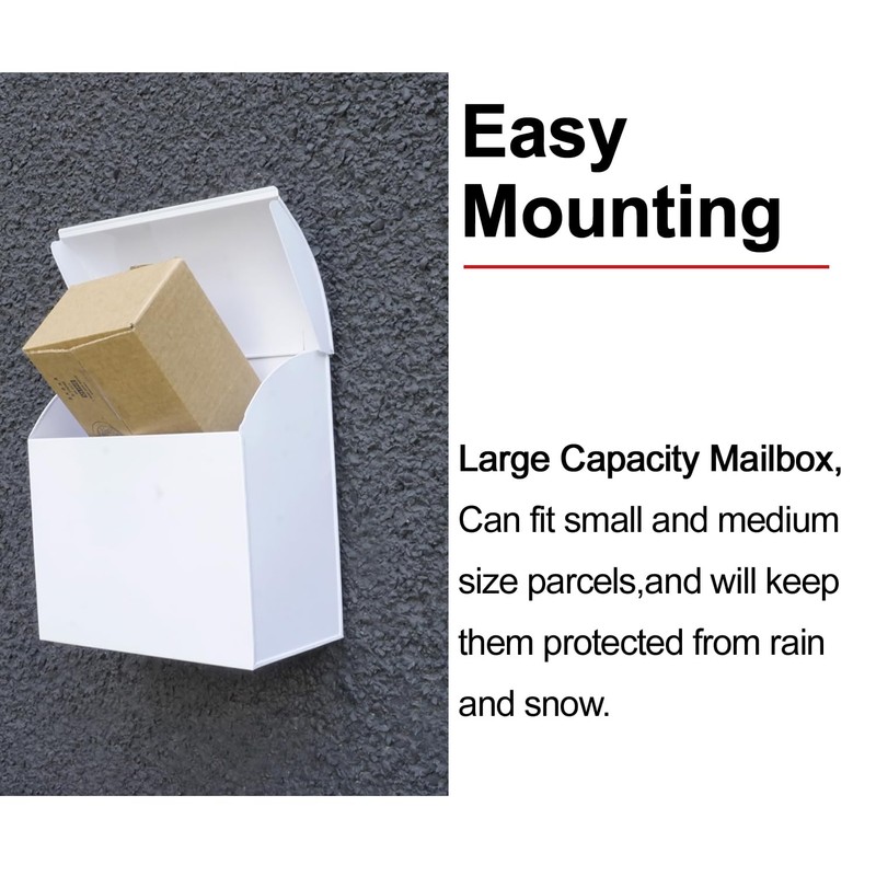 NACH Large Mailbox for House, 12.4”x7.1”x11.8 White Mailboxes for Outside,