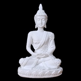 HYFAN Mini Sandstone Buddha Yoga Meditation Statue Harmonious Figurine Collectible Craft Feng Shui Sculpture Decor for Home Office Shelf Desktop (White 3