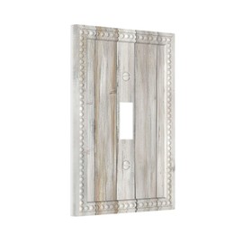 Vintage White Rustic Cabin Wood 1 Gang Single Toggle Light Switch Cover Decorative Retro Vertical Lines Wooden Planks Wall Plate Electric Faceplate for Room Home