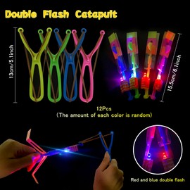 KATELUO Flying Toy Party Set, LED Light Night Helicopter Slingshot Toy, 12 Pieces Helicopter Fly Toy, LED Light Toy Party Items, Children's Birthday Party Favours