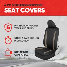 Motor Trend SpillGuard 2 Beige Seat Covers for Cars & Seat Covers for Trucks - Neoprene Lining Waterproof Car Seat Covers Front Seats Only - SUV Seat Covers Protector - Forros para Asientos de Carro