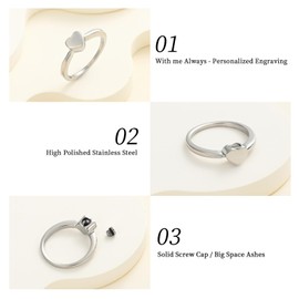 Oinsi Urn Rings for Ashes, Heart Cross Infinity Shape Cremation Rings for Ashes for Women Men Finger Ashes Ring Memorial Jewelry for Loved Ones with Filling Kits