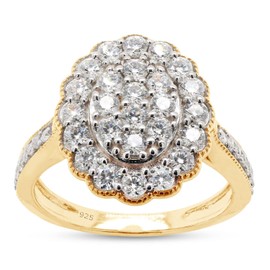 SAVEARTH DIAMONDS 1 Carat Round Cut Lab Created Moissanite Diamond Milgrain Cluster Engagement Ring For Women In 14K Yellow Gold Over Sterling Silver (E-F Color, VVS1 Clarity, 1 Cttw)-9.5