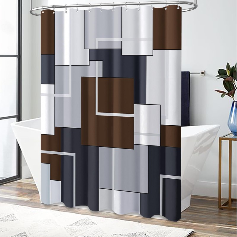 BTTN Brown Fabric Shower Curtain - Geometric Shower Curtain Set