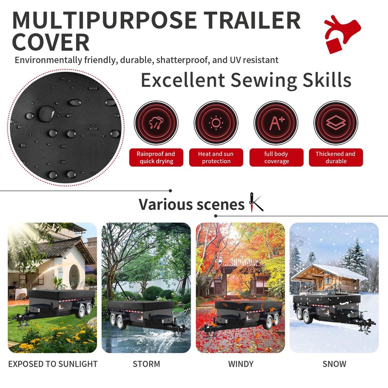 Utility Trailer Cover(no ramp gate),Waterproof Windproof Heavy Duty Black Dump