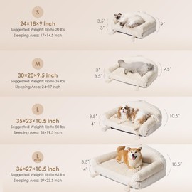 EHEYCIGA Cute Cat Couch Beds for Indoor Cats - Striped Dog Bed Medium Size with Washable Removable Cover, Shredded Memory Foam Waterproof Dog Couch with Non-Slip Bottom, 30 Inch Cream