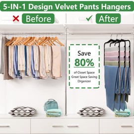 Pants Hangers Space Saving,5P Scarf Hangers for Closet Organizers and Storage,Non Slip Velvet Hanger for Closet Organizer,College Dorm Room Essentials,Heavy Duty Organization and Storage Jean Hangers