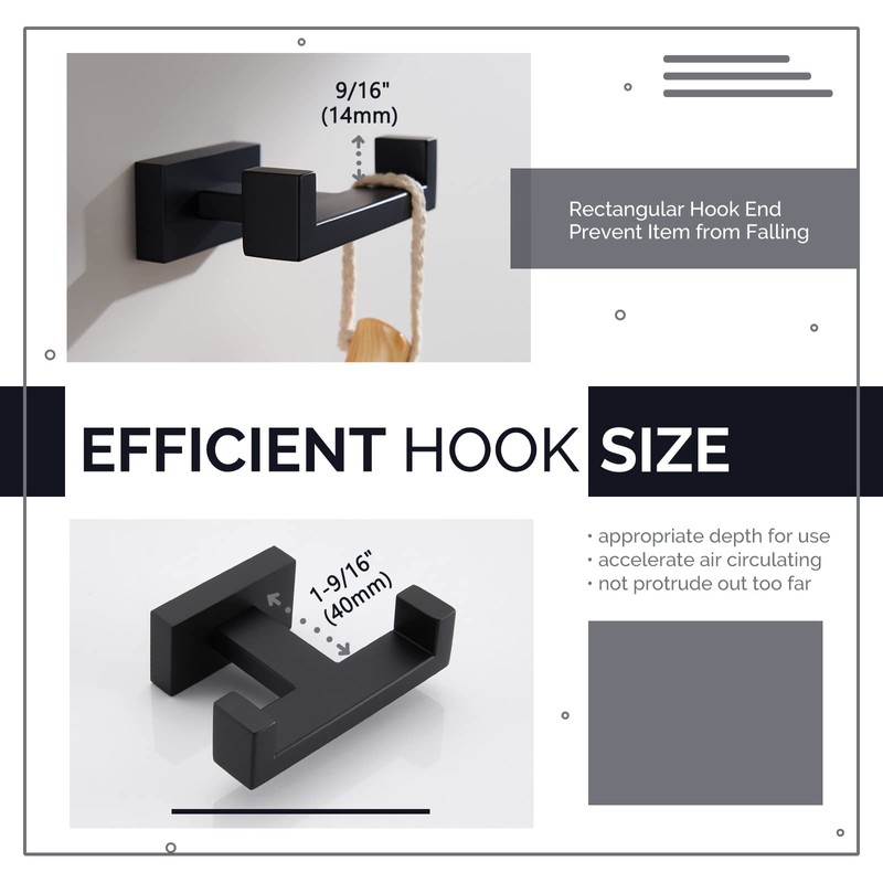 Angle Simple Double Towel Hook Matte Black, Stainless Steel Bathroom