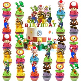Mario Confezione di decorazioni per torte di compleanno da 25 topper per cupcake di Mario Decorazione per cupcake e torta per la festa di compleanno dei bambini, decorazione per cupcake e torta per la