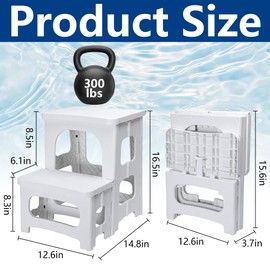 Foldable Spa Hot Tub Steps, Non-Slip 2 Step Stool Pool Ladder, Universal Spa Steps Hot Tub Stairs for Outdoor Indoor Deck Patio Steps Accessories, White