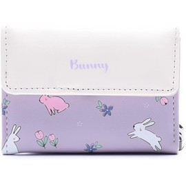 AOVINBID Small Womens Wallet, Cute Bunny Trifold Fashion Girls Wallet Slim Kawaii Wallet for Teens, Ladies Wallets with Cash Pocket Card Holder ID Window (Purple)