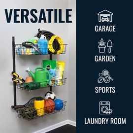 StoreYourBoard G-Basket Wall Mount Storage System, Heavy Duty Metal Basket Adjustable Organizer for Indoor & Garage Organization, Holds 120 lbs