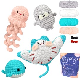 YAMAXIN Crochet Kit for Beginners – Ocean Animal Amigurumi DIY Yarn Kit with Step-by-Step Instructions, Tools & Soft Yarn – 4 Pack Crochet Kit Gift for Adults, Teens & Kids