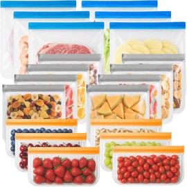 Bolsas Reutilizables para Alimentos,20PCS Bolsas de Silicona para Alimentos Bolsas Resellables para Sándwich, Food Bags Sin BPA, Aperitivos, Carne, Verduras y Frutas (3 Colores)
