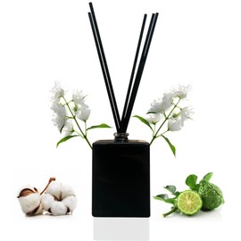 Clean Linen Reed Diffuser Set | 2.2 oz Sleek Black Rectangular Glass Diffuser | Fresh Smelling Home & Offices | Made with Cotton, Bergamot & White Musk Essential Oils | Ideal for Small Spaces