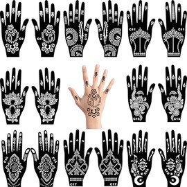 16 Piece India Hand Stencils Set for Women Finger Hands Body Painting, DIY Air Brush Temporary Tattoo Stencils for Girls