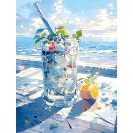 LEADINTOP Diamond Art Square Beads Summer Cup 30x40cm Square Beads Diamond Painting Square Art Set Bead Art Mosaic Art Popular Kids Adults Beginners Decoration DIY Craft Kit