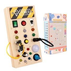 talifoca Montessori Busy Board from 1 Year, Activity Board Wooden Toy with 8 LED Light Switches Toy, Baby Toy Gift Sensory Learning Toys Suitable for 1 2 3 4 Years Old Babies