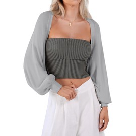 Totatuit Bolero Women's Festive Short Cardigan Elegant Open Front Shrugs Long Sleeve Lightweight Jacket Knitted Bolero Jacket Shoulder Jacket for Dresses, lightgrey, XXL